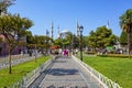 Beautiful view of the exterior of the Blue Mosque, Sultanahmet Camii, in Istanbul from Saltanahmet Park Royalty Free Stock Photo
