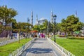 Beautiful view of the exterior of the Blue Mosque, Sultanahmet Camii, in Istanbul from Saltanahmet Park