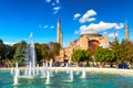 Istanbul, Turkey - August, 2018: Hagia Sophia Ayasofya museum with fountain in the Sultanahmet Park in Istanbul, Turkey during Royalty Free Stock Photo