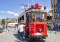 ISTANBUL, TURKEY - August, 05, 2019 - Istanbul nostalgic tramway, linking Taksim and Tunel via Istiklal Street. Royalty Free Stock Photo