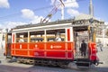 ISTANBUL, TURKEY - August, 05, 2019 - Istanbul nostalgic tramway, linking Taksim and Tunel via Istiklal Street. Royalty Free Stock Photo