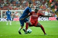 Istanbul, Turkey - August 14, 2019: Jorginho and Sadio Mane during the UEFA Super Cup Finals match between Liverpool and Chelsea