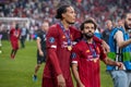 Mohammed Salah and Virgil van Dijk celebreting win of the UEFA Super Cup match between Liverpool and Chelsea at Vodafone Park