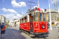 ISTANBUL, TURKEY - August, 05, 2019 - Istanbul nostalgic tramway, linking Taksim and Tunel via Istiklal Street. Royalty Free Stock Photo