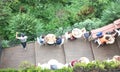 Top view of people sitting at outdoor cafe
