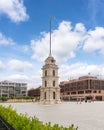 Nusretiye Clock Tower, or Tophane Clock Tower, with Galata Port in background, Beyoglu district of Istanbul, Turkey