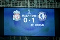 Istanbul, Turkey - August 14, 2019: Scoreboard on the stadium during the UEFA Super Cup Finals match between Liverpool and Chelsea