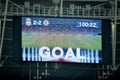 Istanbul, Turkey - August 14, 2019: Scoreboard on the stadium during the UEFA Super Cup Finals match between Liverpool and Chelsea