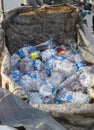 ISTANBUL, TURKEY - August 23, 2015: Used crushed water plastic bottles Royalty Free Stock Photo