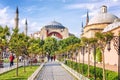 Istanbul, Turkey, 05/22/2019: Beautiful view from the park to the Aya Sofia Cathedral. Sunny summer day Royalty Free Stock Photo