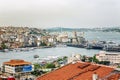 Istanbul, Turkey, 05.24.2019: Beautiful view of the roofs of houses in the large eastern city and the Bosphorus.