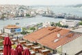 Istanbul, Turkey, 05/22/2019: Beautiful view of the roofs of houses and mosques of the big city and the Bosphorus. Asian and