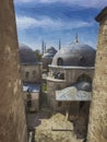 Istanbul, Turkey. Blue Mosque in the historical district of Sultanahmet against the backdrop of the blue sky. Oil Royalty Free Stock Photo