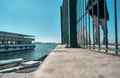 Bosphorus istanbul. Man behind the green metal fences Royalty Free Stock Photo