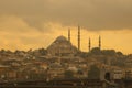 Cityscape of Istanbul at the evening, seaside view with silhouettes of mosques in old town. Istanbul skyline