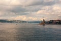 Cityscape of Istanbul at the evening, seaside view with silhouettes of mosques in old town. Istanbul skyline