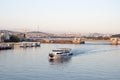 Cityscape of Istanbul at the evening, seaside view with silhouettes of mosques in old town. Istanbul skyline