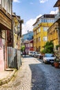 Istanbul, Turkey, 05/24/2019: Cobbled street with old houses. Royalty Free Stock Photo