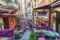 Colorful street with cafe in Cihangir quarter, Beyoglu district Royalty Free Stock Photo