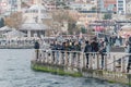 Anglers fishing in the Bosphorus Strait on Uskudar