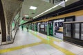 Istanbul, Turkey - December 21, 2018; Interior of Istanbul Metro, M5 line between Uskudar - Cekmekoy.