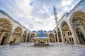 Fatih`s mosque courtyard shows the Islamic architecture of domes, minarets, pillars and ornaments.