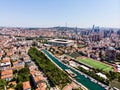 Istanbul, Turkey - February 23, 2018: Aerial Drone View Kadikoy Moda Kurbagalidere with Fenerbahce Stadium Sukru Saracoglu in Ista Royalty Free Stock Photo