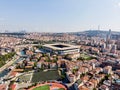 Istanbul, Turkey - February 23, 2018: Aerial Drone View Kadikoy Moda Kurbagalidere with Fenerbahce Stadium Sukru Saracoglu in Ista Royalty Free Stock Photo