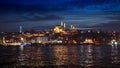 Istanbul, Turkey - February 2023: Hagia Sofia Mosque reflecting in the Bosphorus sea water at night Royalty Free Stock Photo