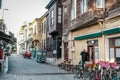 Istanbul, Turkey - February, 12, 2024: Heybeliada (Halki) Island historical houses, narrow streets. Ottoman Era