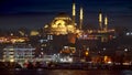 Istanbul, Turkey - February 2023: illuminated Hagia Sofia Mosque and the calm sea water at Bosphorus at night Royalty Free Stock Photo