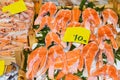 Istanbul, Turkey, 20.12.2019: Fresh seafood on the counter top of the fish market, for sale Royalty Free Stock Photo