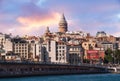 ISTANBUL, TURKEY - 09 07 2020: Galata Bridge, Galata Tower, Karakoy district with magnificent sunset clouds seen across