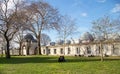 Garden of the Suleymaniye Mosque. Some of the tourists visiting the mosque are resting in the garden