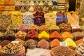 Istanbul, Turkey, 20.12.2019: Grand Bazaar varied produce fr sale: spices, condiments, teas Royalty Free Stock Photo