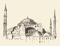 Istanbul, Turkey, Hagia Sophia, Engraved Sketch