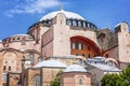 Istanbul, Turkey, 05/22/2019: The Hagia Sophia mosque on the background of bright blue sky. Close-up