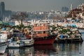 Small Wooden Fishing Boats Anchored at Pier Royalty Free Stock Photo