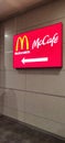 Istanbul, Turkey - 21 JANUARY, 2022: close up shot of McCafe sign on the wall