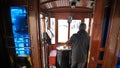 Istanbul, Turkey - January 8, 2020: Driver`s cab in an old vintage tram in Istanbul.