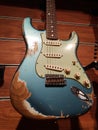 A blue and white aged Fender custom shop 1960 stratocaster Royalty Free Stock Photo