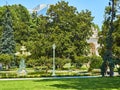 Main garden of the Dolmabahce Palace. Besiktas district, Istanbul, Turkey. Royalty Free Stock Photo