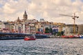 Istanbul, Turkey July 14, 2021, View of the Galata Tower, Bosporus, Galata Bridge, Restaurants and the urban river