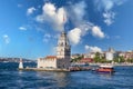 ISTANBUL, TURKEY : view of Maiden`s Tower Kiz Kulesi situated on Bosphorus, symbol of Istanbul, Turkey. Sunny da Royalty Free Stock Photo