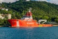 Istanbul, Turkey - June 18 2022: The boat of General Directorate of Coastal Safety, Kiyi Emniyeti Genel Mudurlugu in Turkish