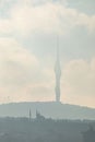 Camlica tv tower and foggy landscape in the morning and istanbul city.