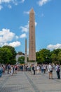 Istanbul, Turkey - June 18 2022: View of the Obelisk of Theodosius. Is the Egyptian obelisk of Pharaoh Thutmose III re-erected in