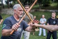Kapap instructor Fabian Garcia demonstrates Filipino escrima stick fighting techniques