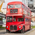 Istanbul, Turkey, 23 March 2019: Classic double decker bus in Rahmi M. Koc Industrial Museum. Traditional red bus