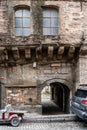 ISTANBUL, TURKEY - MARCH 23, 2023: Street with old traditional residential houses and filigree sidewalk